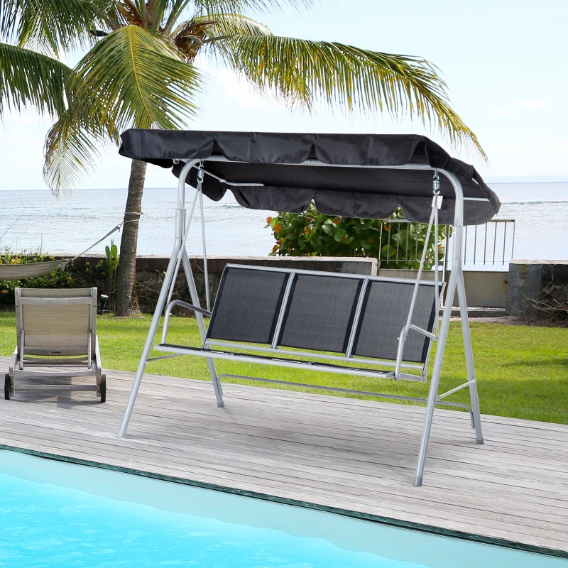 Outsunny 3-Seater Patio Swing, Outdoor Swing Chair, A Frame Porch Swing with Canopy Garden Hammock Glider Bed, Black
