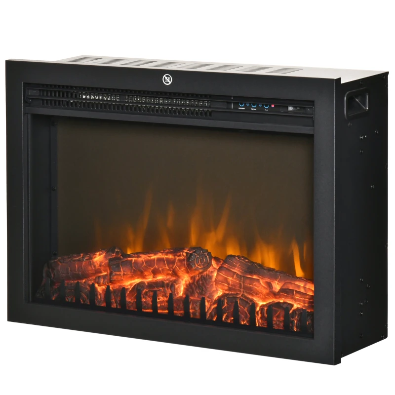 HOMCOM 24" Electric Fireplace Insert, Retro Recessed Fireplace Heater with Realistic Flame, Remote Control and Adjustable Brightness, 750/1500W, Black
