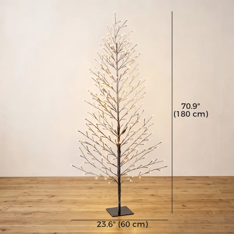 HOMCOM 6FT Lighted Snow-Flocked Twig Tree with Fairy Lights 328 LED, Artificial Tree for Home Indoor Sheltered Outdoor
