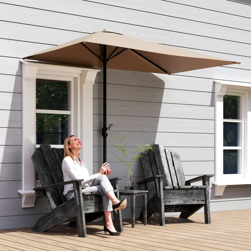 Outsunny 8ft Half Round Umbrella Outdoor Balcony Parasol Patio Garden Outdoor Window Sun Shade w/ 5 Ribs