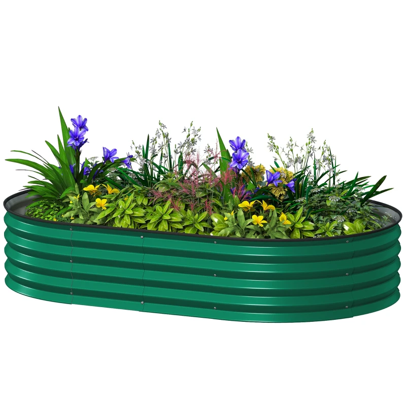 Outsunny 5' x 3' x 1' Large Outdoor Planter Box, Galvanized Raised Garden Bed with Metal Plant Stake, Green