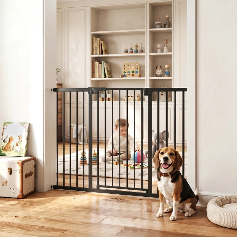 PawHut Baby Gate, Pet Gate with 3 Extensions, Auto-Close, Two-Way Open, Pressure Mounted, 36"H, Black