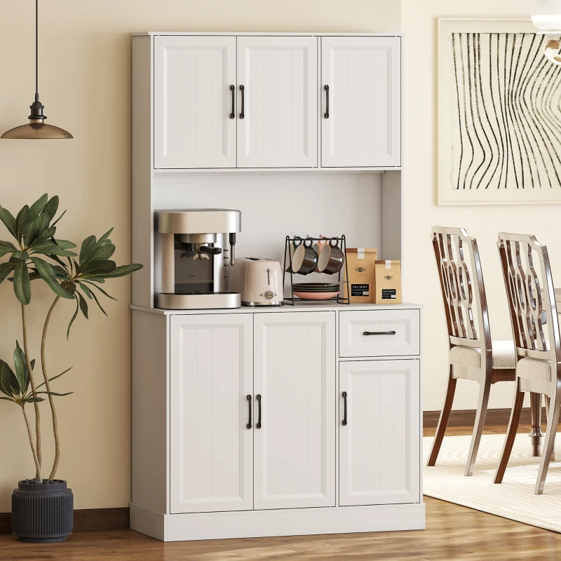 HOMCOM 71" Pantry Cabinet with Charging Station, Kitchen Storage Cabinet with Microwave Stand, Adjustable Shelves, White