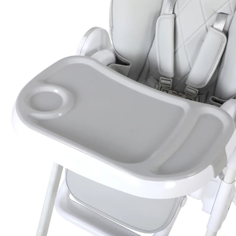 Qaba High Chair with Wheels, Double Tray, Foldable Baby Seat with Adjustable Seat Height, Backrest, Footrest and Tray, Grey