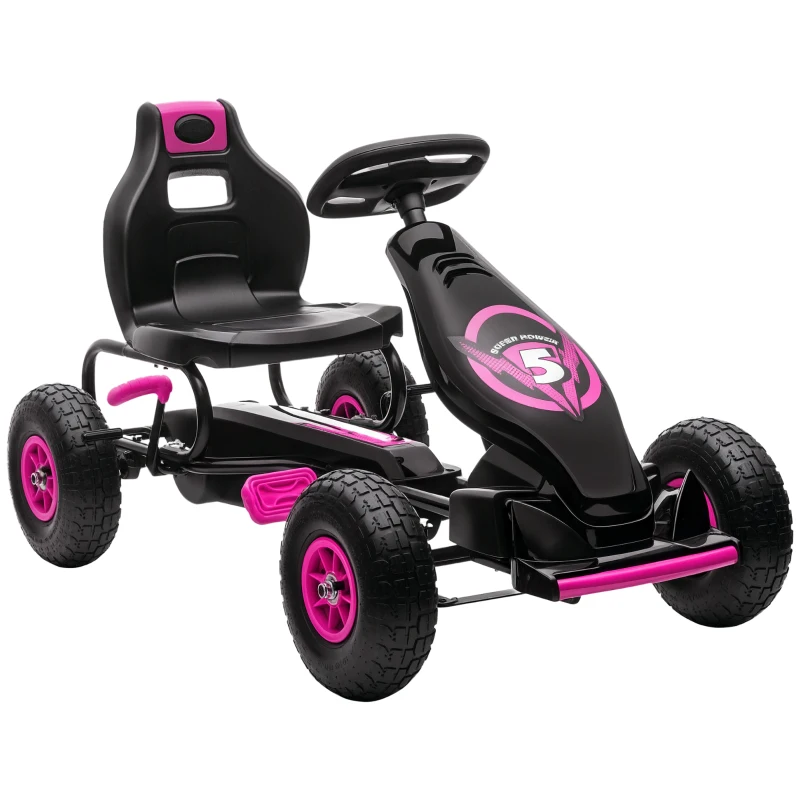 Aosom Pedal Go Kart w/ Adjustable Seat, Rubber Wheels Shock Absorb, Pink