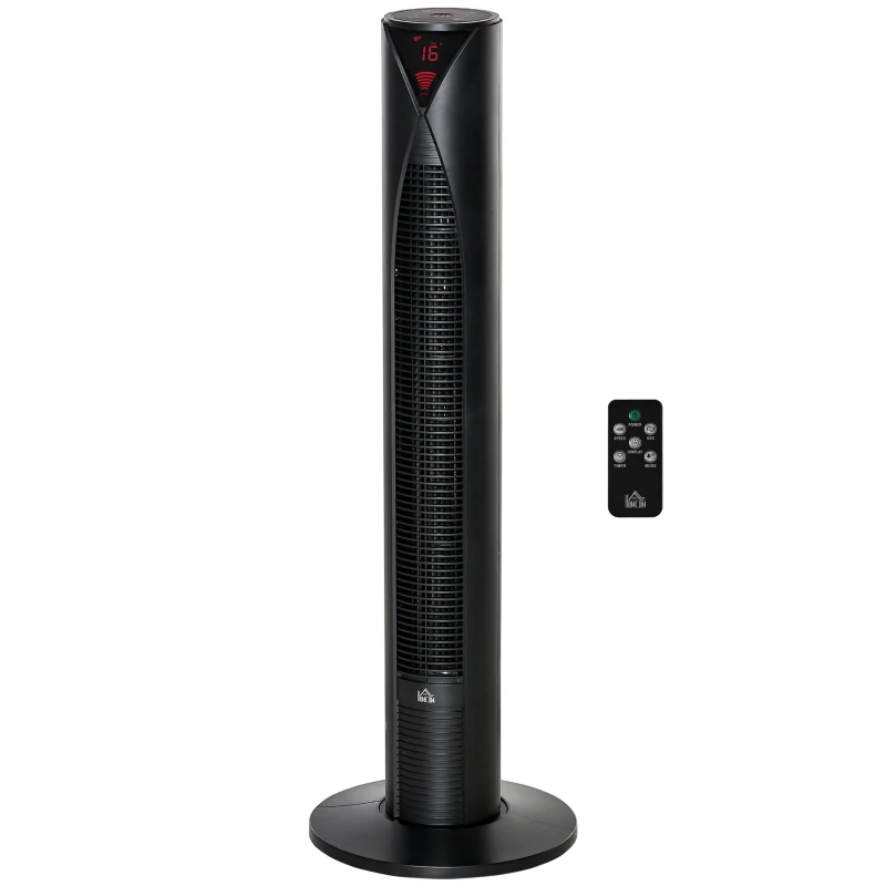 HOMCOM Freestanding Tower Fan Cooling for Home Bedroom with 3 Speed, 12h Timer, Oscillating, LED Sensor Panel, Remote Controller, Black