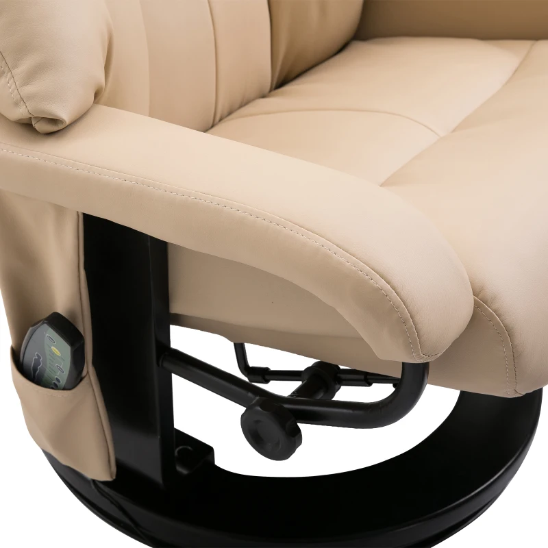 HOMCOM Massage Recliner Chair with Ottoman, 360° Swivel Recliner and Footstool, PU Leather Reclining Chair with Side Pocket and Remote Control, Beige