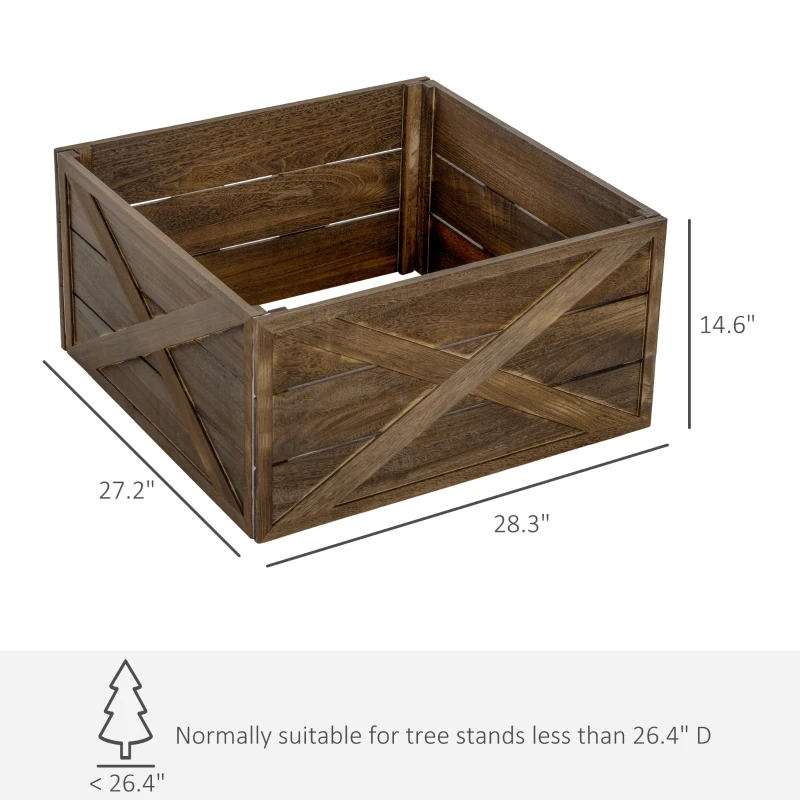 HOMCOM 28" Farmhouse Christmas Tree Base Cover Wooden Christmas Tree Collar Box Home Decoration, Dark Distressed Wood Finish