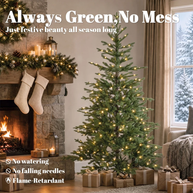 HOMCOM 6ft Prelit Sparse Christmas Tree with Downswept Hinges Warm White LED Lights, Green
