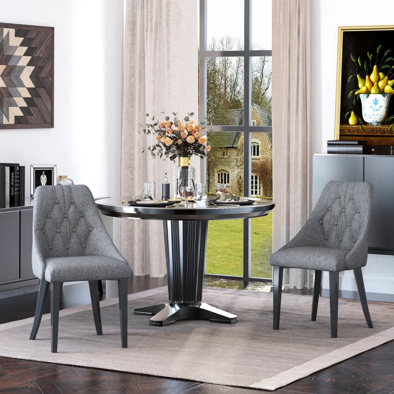 HOMCOM Modern Dining Chairs Set of 2, Button Tufted High Back Accent Chairs with Upholstered Seat, Steel Legs for Living Room, Kitchen, Study, Dark Grey