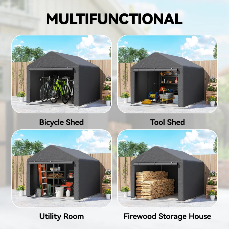 Outsunny 6.6' x 7.8' Portable Shed, Waterproof Bike Tent with Roll-up Zipper Door and Galvanised Steel Frame, Dark Grey