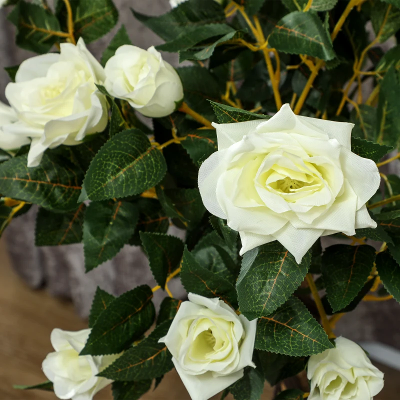 Outsunny 3FT Artificial Plant White Rose Floral Set of 2 in Pot, Fake Plant for Home Indoor Decor