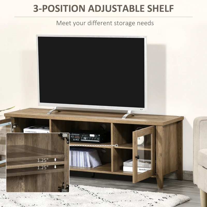 HOMCOM Modern TV Stand, Entertainment Center with Shelves and Cabinets for Flatscreen TVs up to 60" for Bedroom, Living Room, Brown Wood Grain