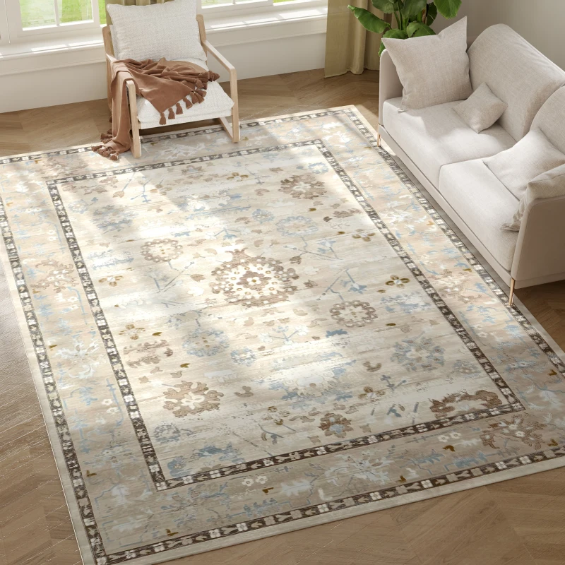 HOMCOM 8x10 Area Rug, Indoor Boho Machine Washable Carpet for Living Room, Bedroom, Dining Room, Kitchen, Blue