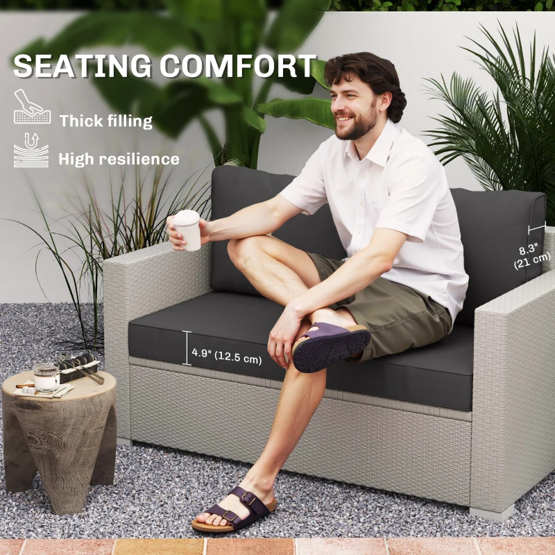 Outsunny 2 Seater Outdoor Seat Cushions with Backrest, Loveseat Double Sofa Outdoor Furniture Cushions, Black