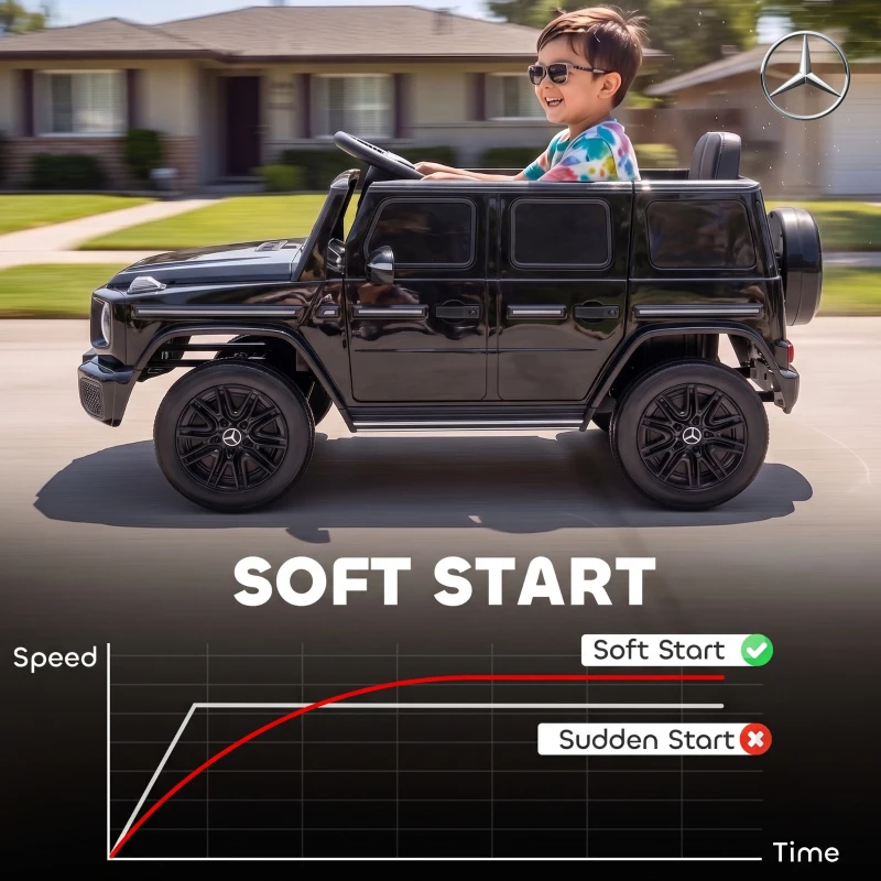 Qaba Licensed Mercedes-Benz G580 12V Kids Ride On Car with Remote, Soft Start, Headlights, Seat Belt, Music, USB, Horn, Black