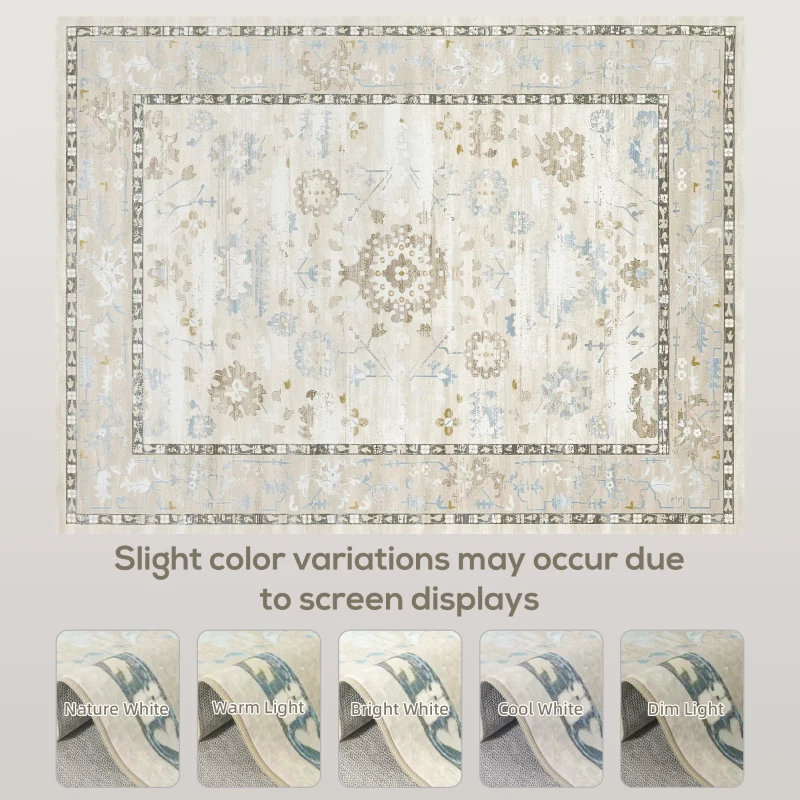 HOMCOM 8x10 Area Rug, Indoor Boho Machine Washable Carpet for Living Room, Bedroom, Dining Room, Kitchen, Blue