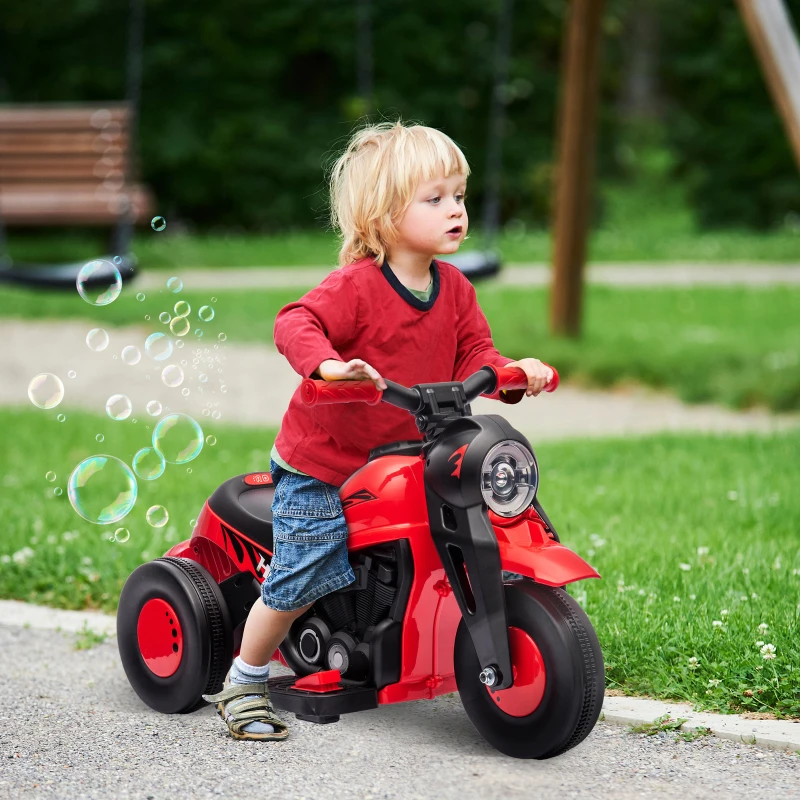 Qaba Ride On Motorcycle, 6V Ride on Bubble Car, 3 Wheeled Electric Motorcycle for Kids w/ LED Headlight, Music, Red