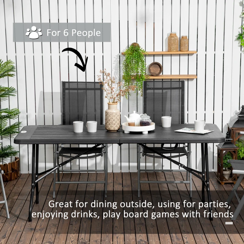 Outsunny Foldable Patio Dining Table for 6, Rectangular Outdoor Table for Garden Lawn Backyard, Dark Grey