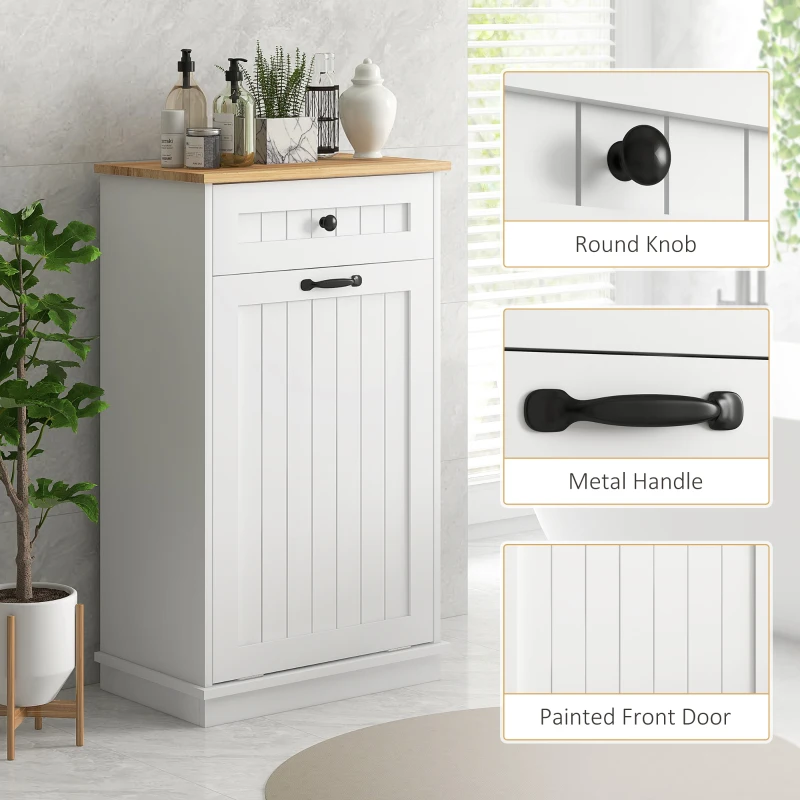 HOMCOM Laundry Cabinet with Removable Basket and Drawer, Tilt-Out Laundry Hamper for Bathroom, Living Room, White