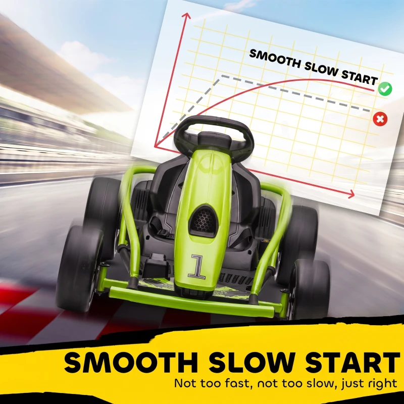 Aosom 24V Electric Go Kart for Kids, Drift Ride-On Racing Go Kart with 2 Speeds, for Boys Girls Aged 8-12 Years Old, Green