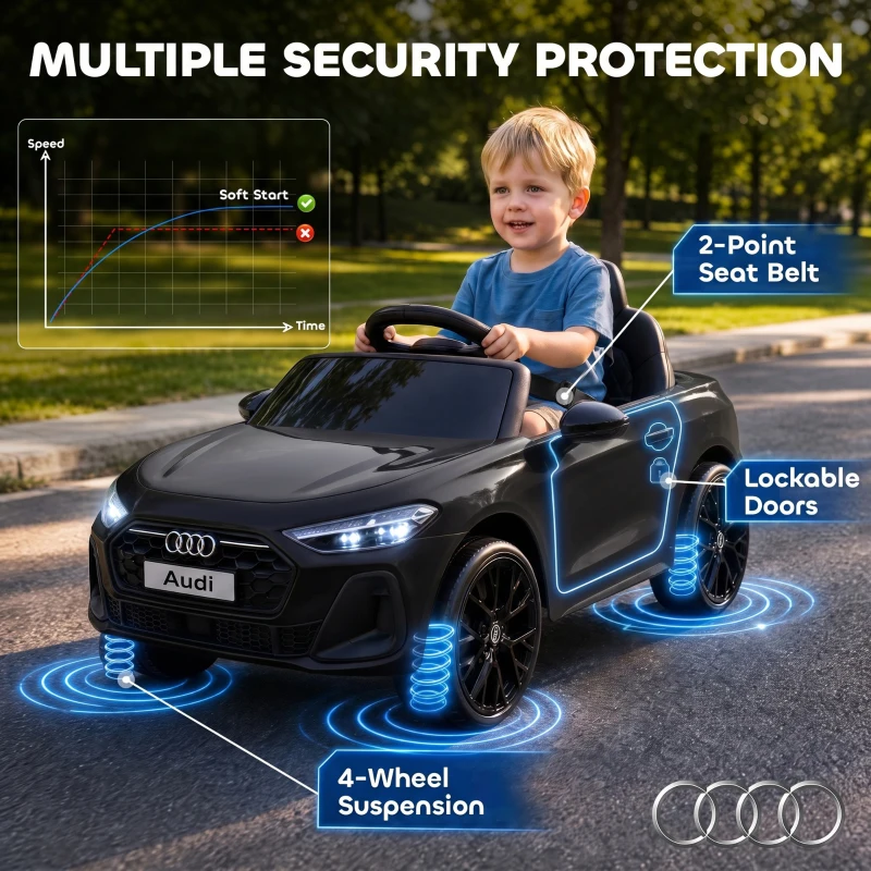 Qaba Audi A5L Licensed Electric Ride on Car for Kids 3-6 with Remote Control Dual Motors 4-Wheel Suspension Music, Black