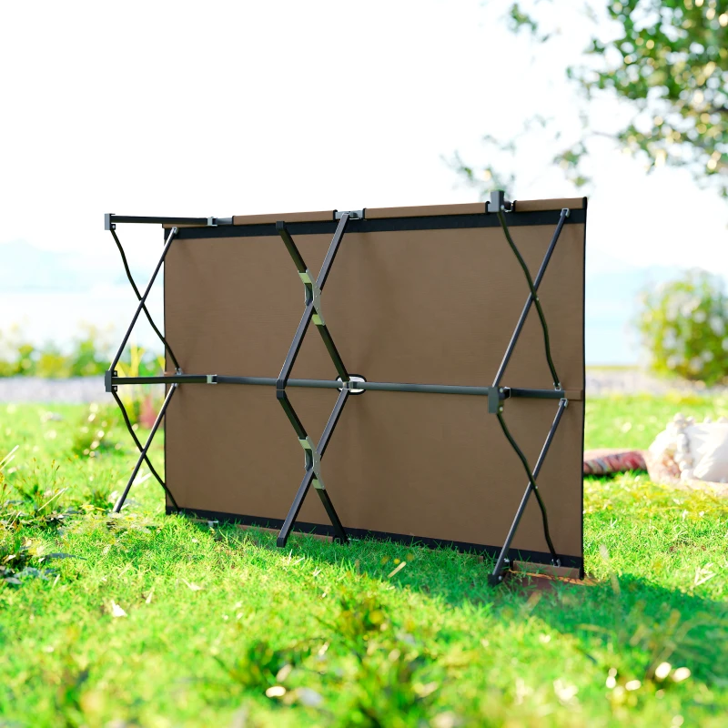 Outsunny 76" Two Person Folding Camping Cot Outdoor Portable Double Cot Wide Military Sleeping Bed w/ Carrying Bag Khaki