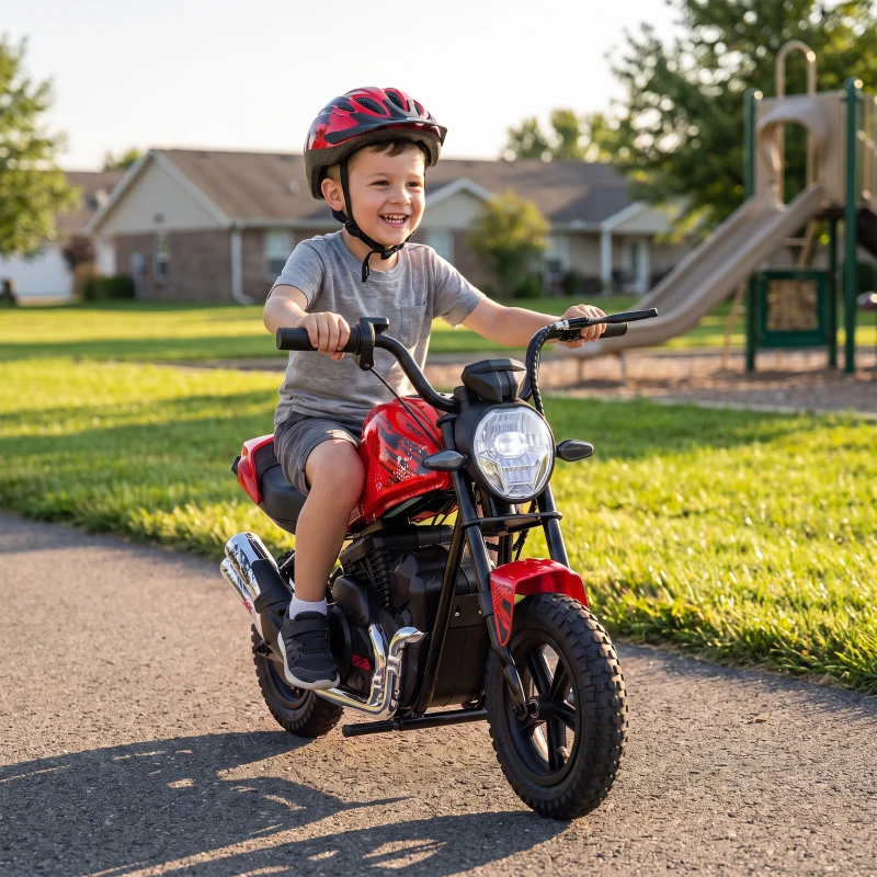 Qaba 24V Kids Electric Motorcycle with 180W Motor, 12" Rubber Tires, Up to 11MPH, Twist Throttle for Ages 6-12, Red