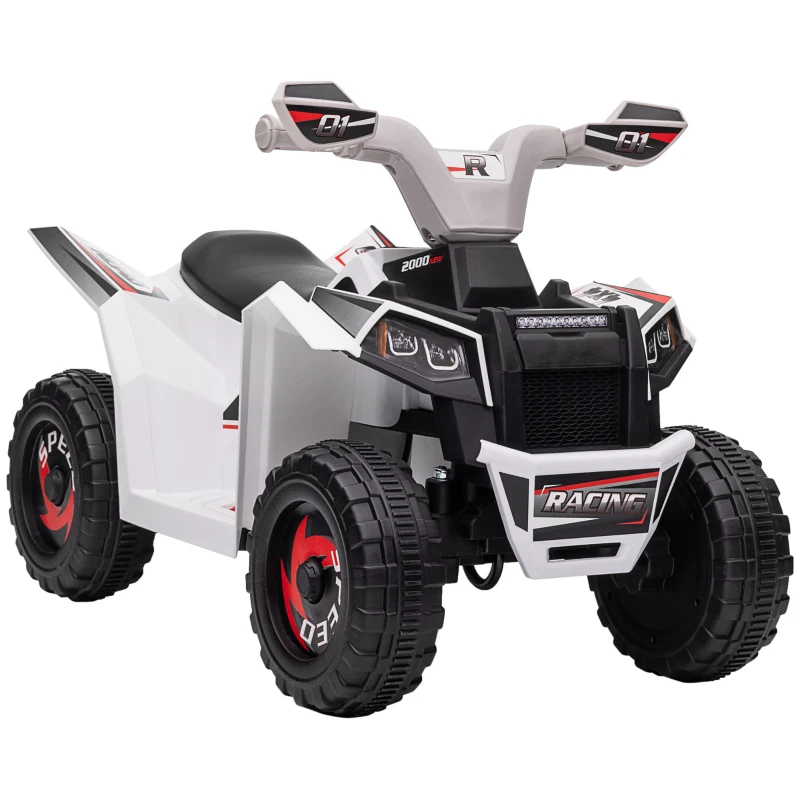 Aosom 6V Quad Kids Electric Car with Wear-resistant Wheels, for Boys and Girls Aged 18-36 Months, White