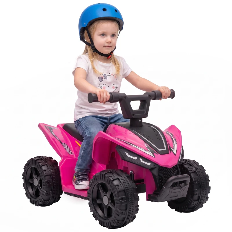 Qaba 6V Kids ATV, 4 Wheels Kids Quad with Button Control, 45Mins Runtime, Max 1.2MPH, Max 55lbs Load for 18-48 M, Rose Red