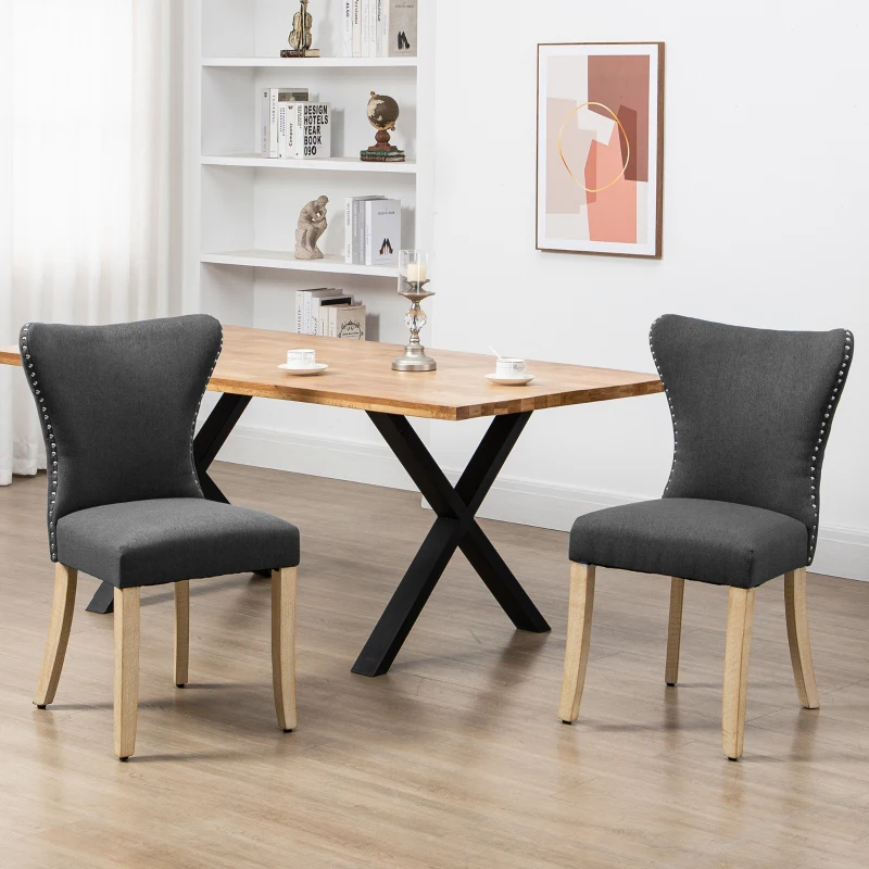 HOMCOM Dining Chairs Set of 2 with Wing Backrest, Grey
