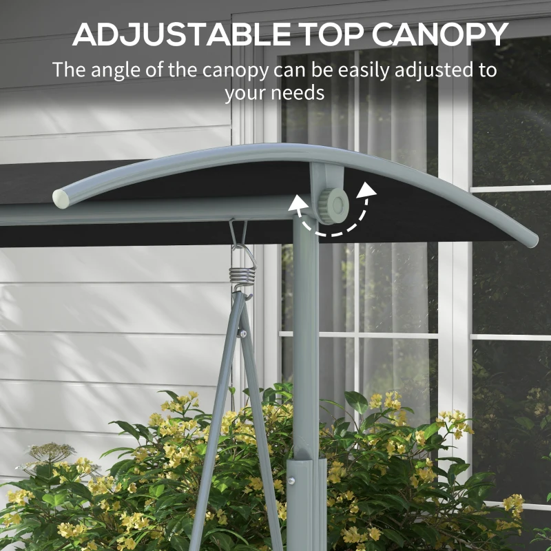 Outsunny 2-Seater Outdoor Porch Swing with Adjustable Canopy and Table, Patio Swing Chair for Garden, Poolside, Backyard, Black