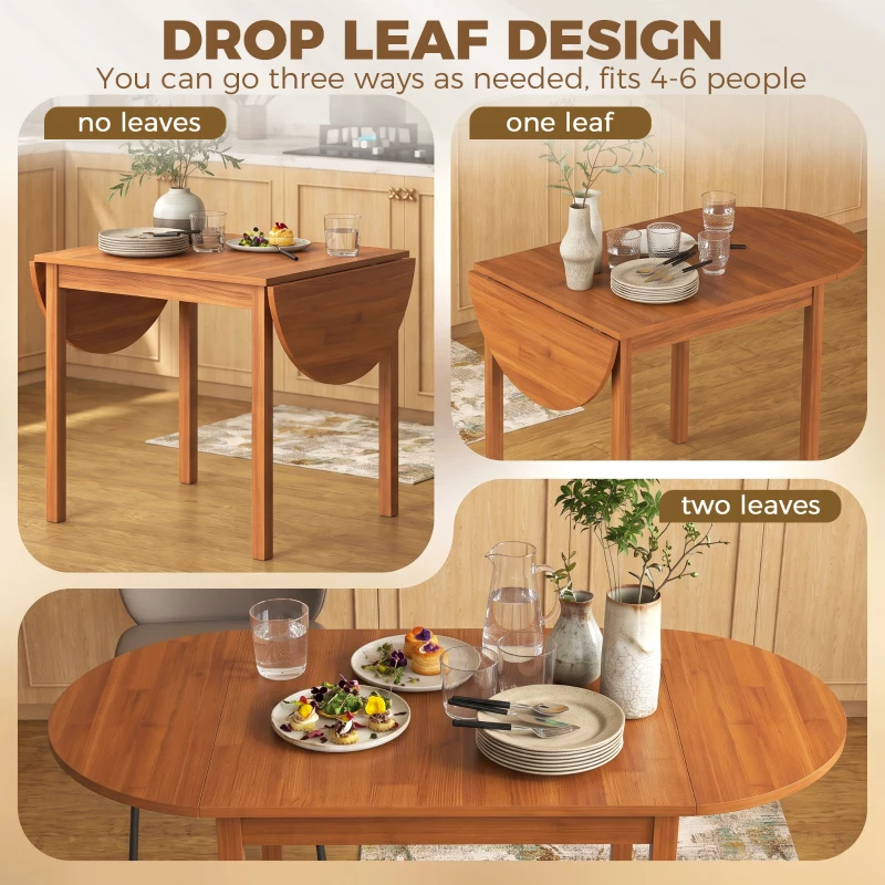 HOMCOM 55" Wood Kitchen Table, Drop Leaf Tables for Small Spaces, Walnut