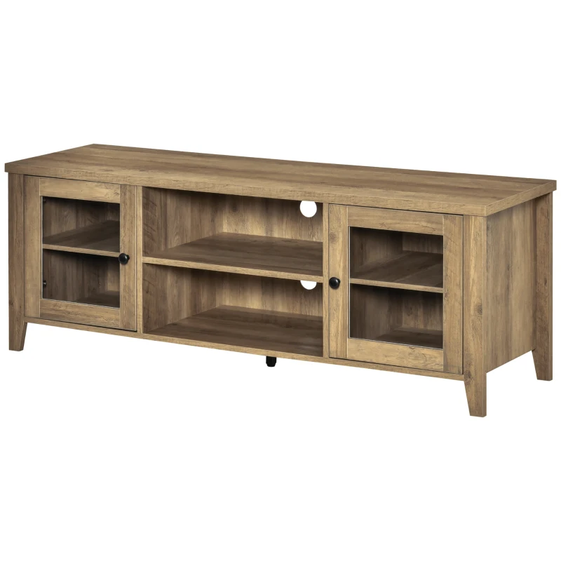 HOMCOM Modern TV Stand, Entertainment Center with Shelves and Cabinets for Flatscreen TVs up to 60" for Bedroom, Living Room, Brown Wood Grain