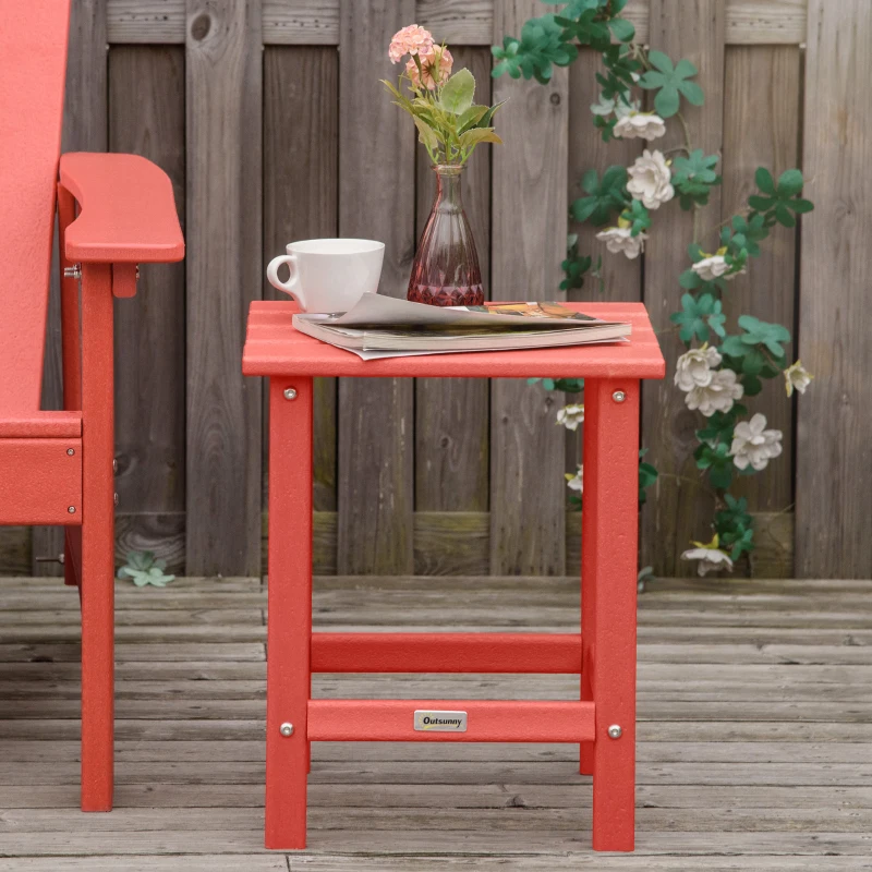 Outsunny Patio Side Table, 15" Square Outdoor End Table, HDPE Plastic Tea Table for Adirondack Chair, Backyard or Lawn, Red