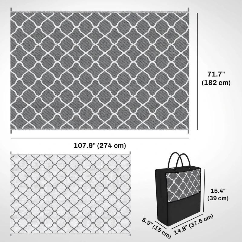 Outsunny Waterproof  Outdoor Rug, 6' x 9' RV Rug Reversible Mat for Backyard, Deck, Picnic, Beach, Camping, Grey & White Net