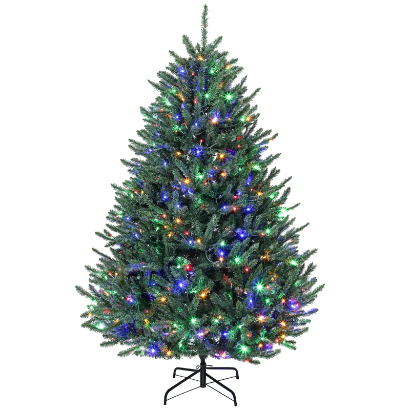 HOMCOM 6ft Prelit Christmas Tree, Colorado Blue Spruce, Easy Plug, Hinged Xmas Tree with Warm White & Multi-Color LED Lights
