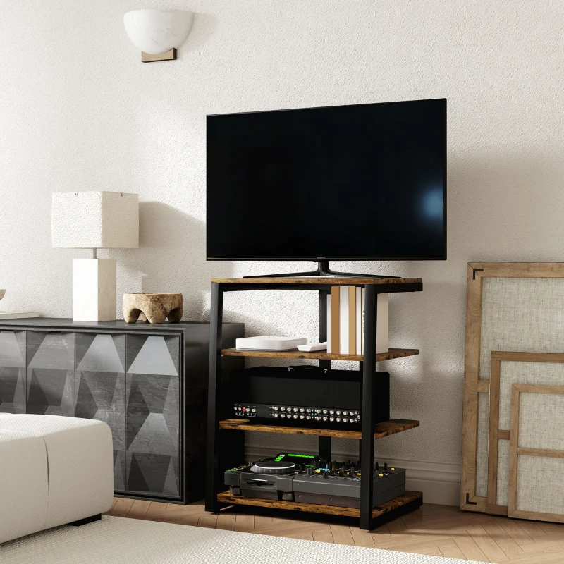 HOMCOM TV Stand Cabinet for 28" TVs with Adjustable Shelves and Extension Lead Holder for Living Room, Rustic Brown
