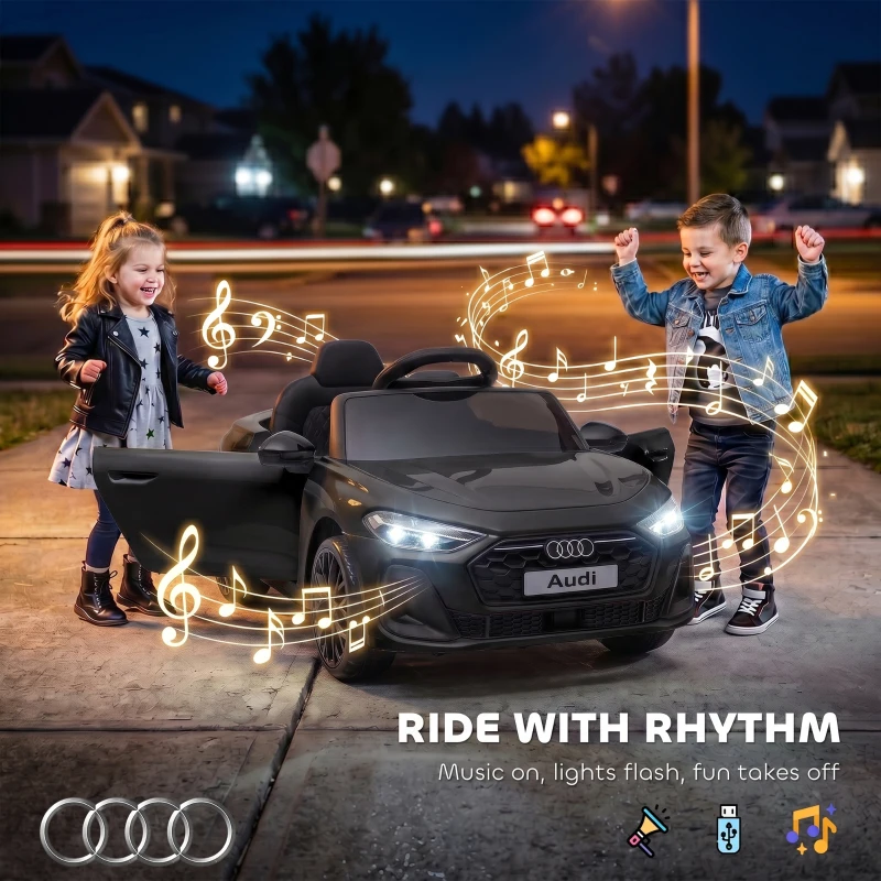Qaba Audi A5L Licensed Electric Ride on Car for Kids 3-6 with Remote Control Dual Motors 4-Wheel Suspension Music, Black