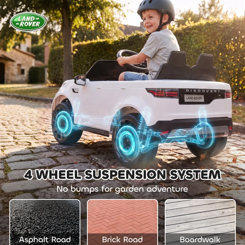 Qaba 12V Electric Car for Kids, Licensed Land Rover Ride on Car with Parent Remote, Soft Start, 4 Wheel Suspension, White