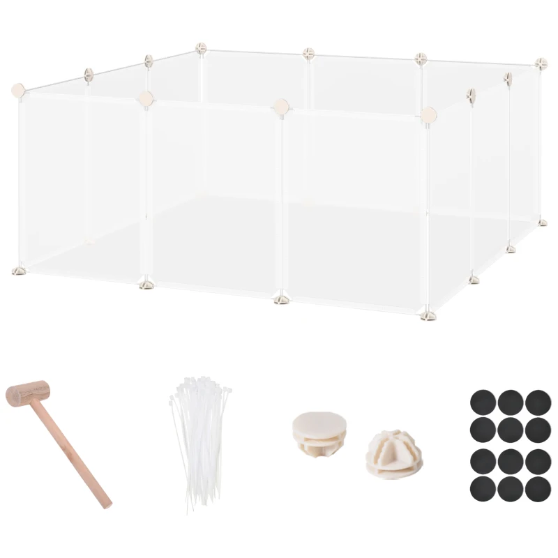 PawHut Small Animal Cage Plastic Chinchilla Cage 12 Panels for Guinea Pig, 18" x 14", White