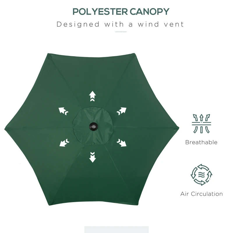 Outsunny 6.6FT Patio Umbrella, Outdoor Parasol with 6 Solid Ribs, Green