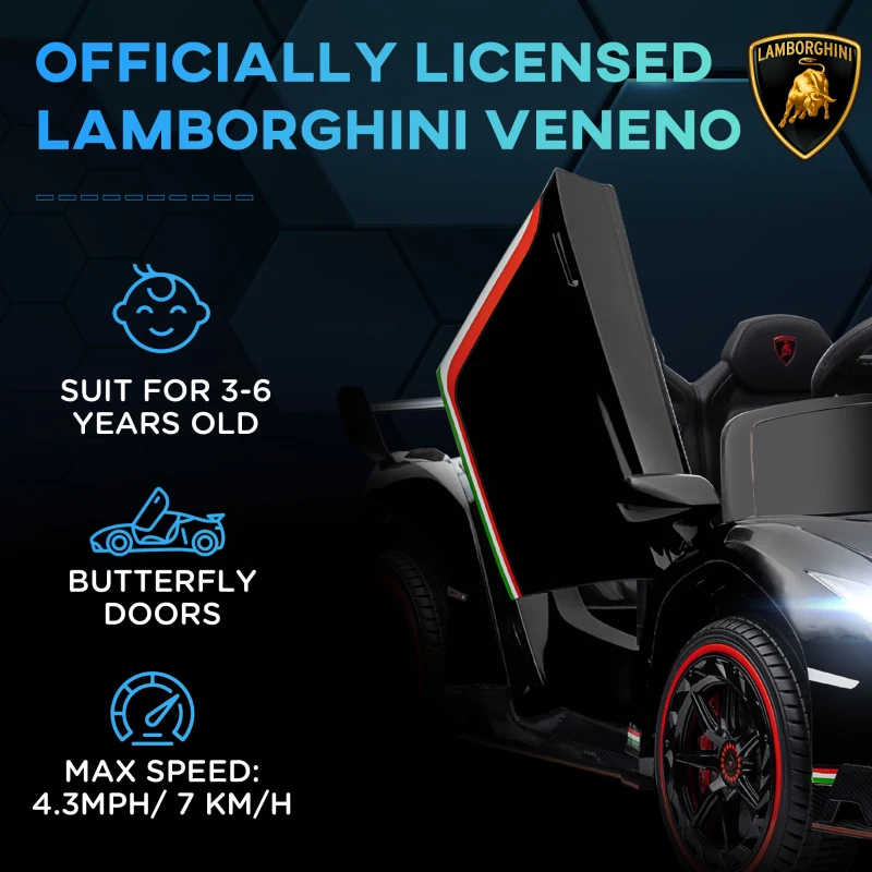 Aosom Lamborghini Veneno Licensed 12V Electric Kids Ride on Car with Remote for 3-6 Years, Black(m-4)