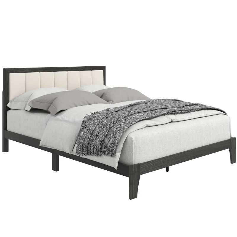 HOMCOM Queen Size Bed Frame with Headboard, Platform Bed Frame with Wooden Slats No Box Spring Needed Charcoal Gray