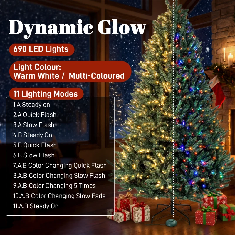 HOMCOM 7.5ft Prelit Christmas Tree, Colorado Blue Spruce, Easy Plug, Hinged Xmas Tree with Warm White & Multi-Color LED Lights