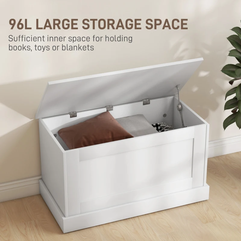 HOMCOM 31.5 Inches Storage Chest, Storage Trunk with Safety Hinge, Wooden Box for Living Room, White Wood Grain