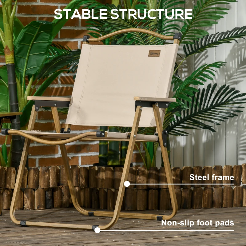 Outsunny Camping Chair, Lightweight Folding Chair, Portable Armchair, Excellent for Festivals, Fishing, Khaki