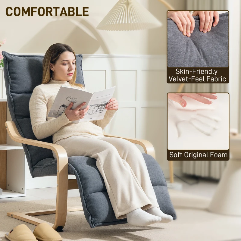 HOMCOM Accent Chair, Velvet Upholstered Living Room Chair with Footrest, Wood Frame, Dark Grey