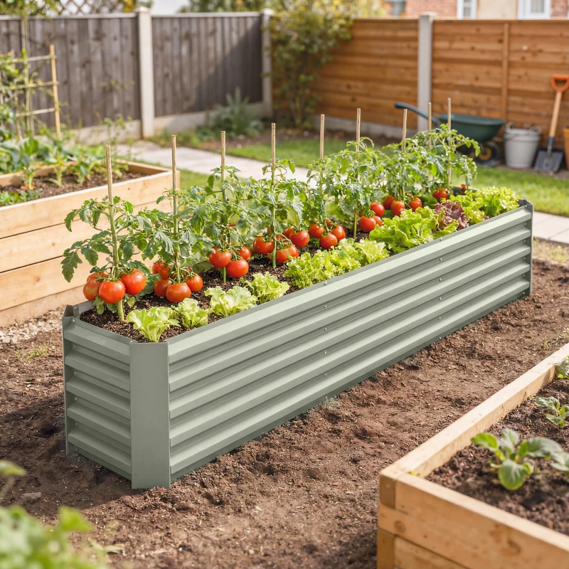 Outsunny 8 x 1.3 x 1.5ft Galvanized Raised Garden Bed, Reinforced Outdoor Planter Box with Open Bottom, Light Grey