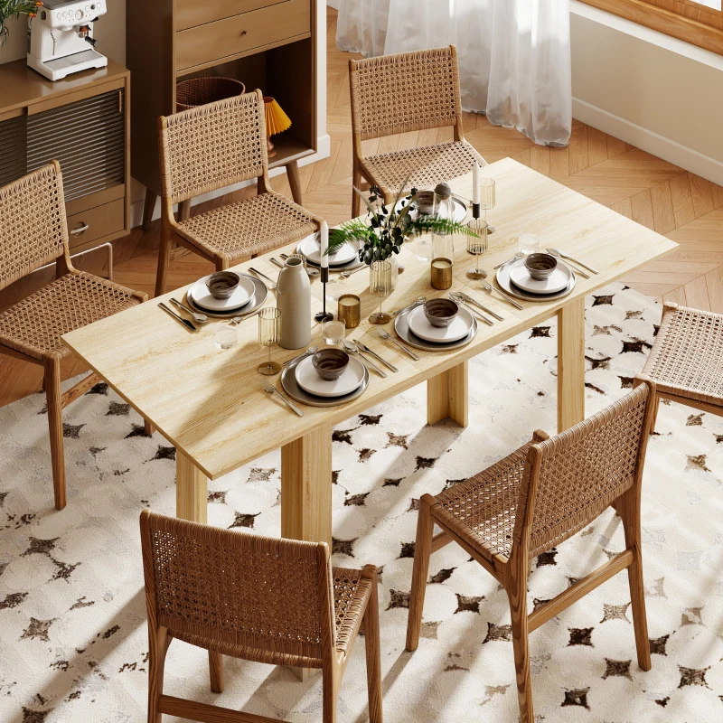 HOMCOM Modern Extendable Dining Table, 55.1 x 31.5 in, for 6-8 People, Expandable Dining Table for Kitchen, Natural Wood